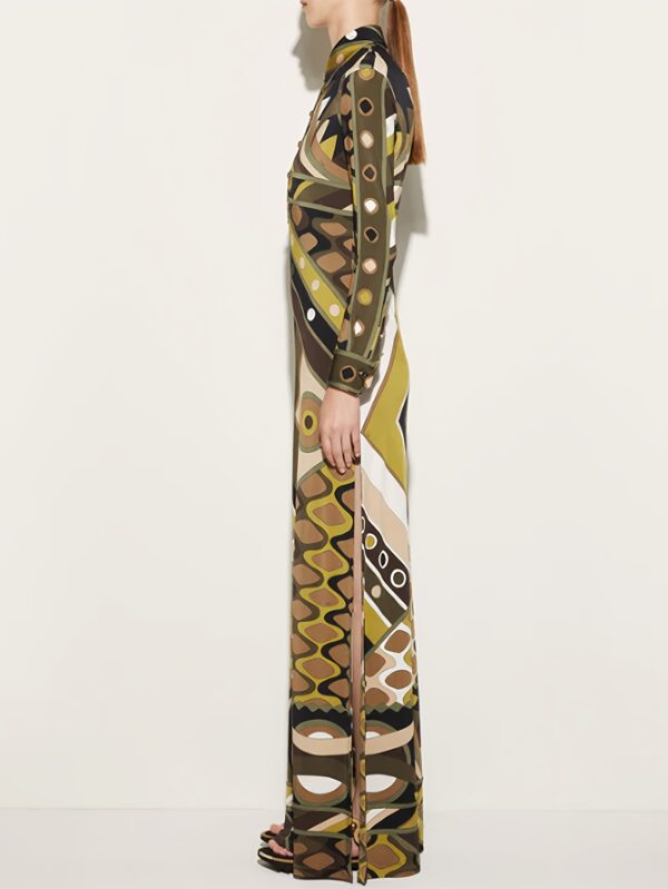 New Style Print Long Sleeve Ribbed Holiday Style Dress - Image 3