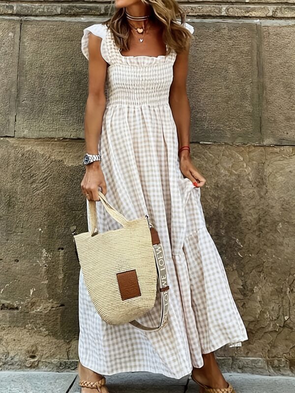 Sleeveless Plaid Flowing Pleated Maxi Dress