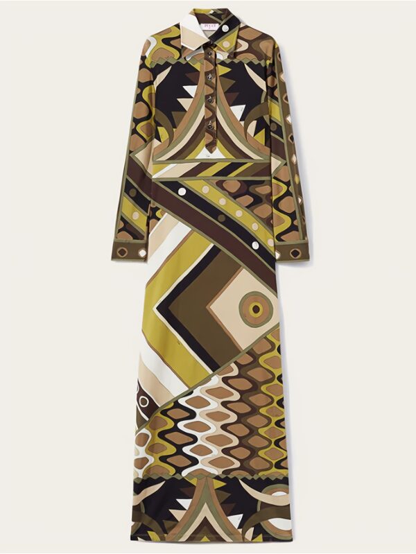 New Style Print Long Sleeve Ribbed Holiday Style Dress - Image 2