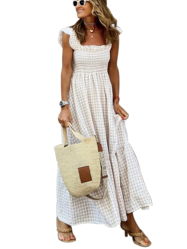 Sleeveless Plaid Flowing Pleated Maxi Dress - Image 3