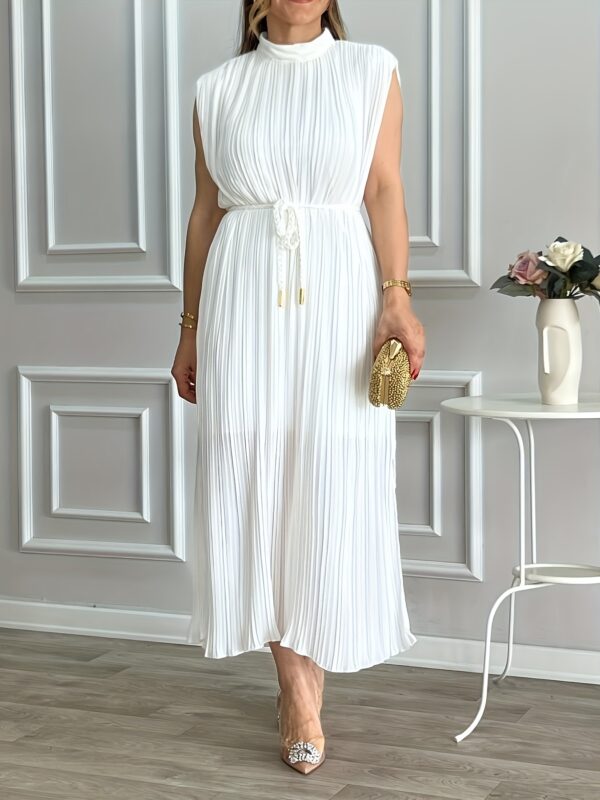 Women's Elegant Pleated Waist Dress - Image 2