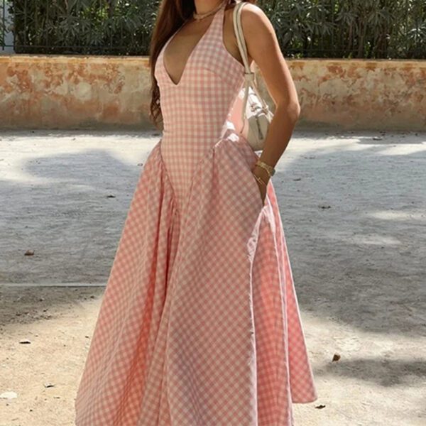 V-neck pleated waist French dress - Image 2