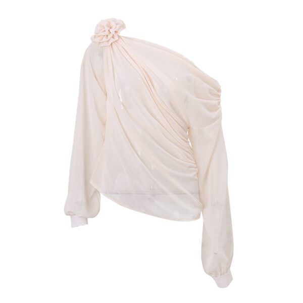 Off-shoulder chiffon slim fit T-shirt - Image 3