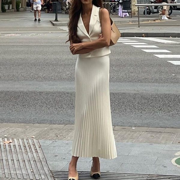Sleeveless vest high waist straight trousers commuter suit women